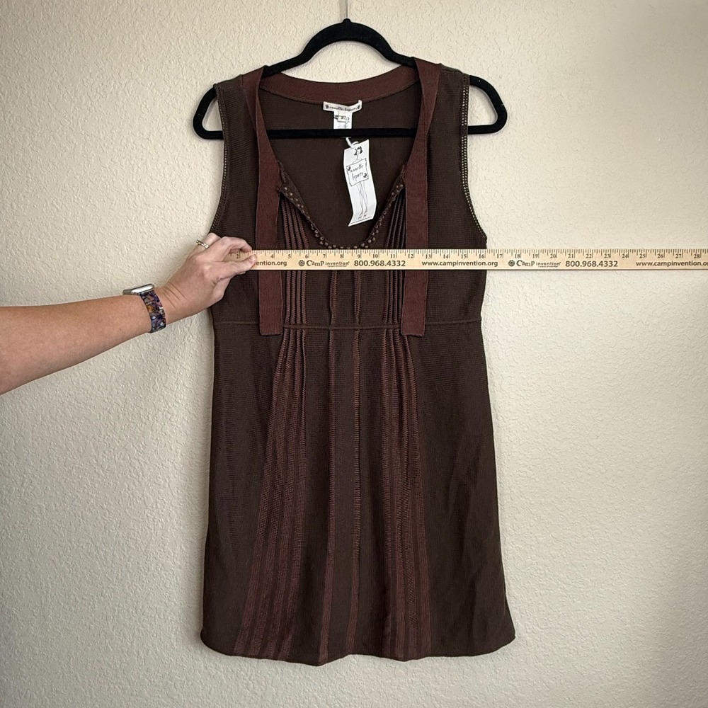 Nanette‎ Lepore NWT Brown Sweater Knit Dress Beaded Sleeveless Size M - Picture 2 of 7